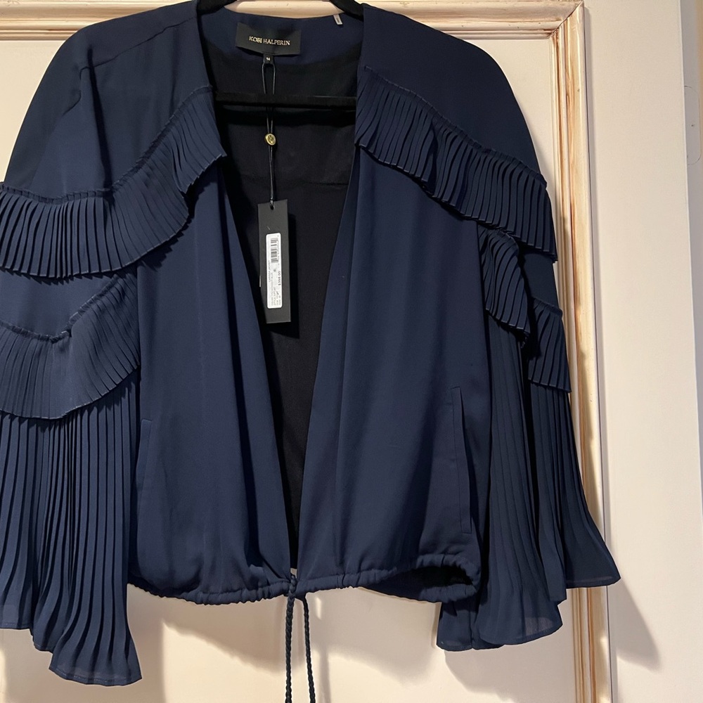 Kobi Halperin Navy Pleated Cape